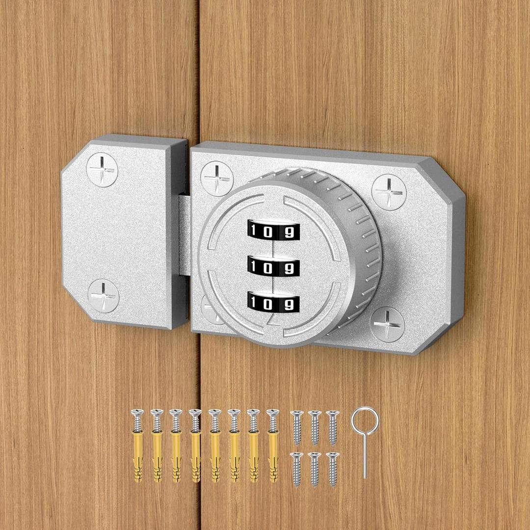 Cabinet Lock with Combination, 3-Digit Password Closet Door Lock, Zinc Alloy Mechanical Combination Latch with Screws for Barn One-Way Door, Drawer, Office File Cabinet (1, Sliver)