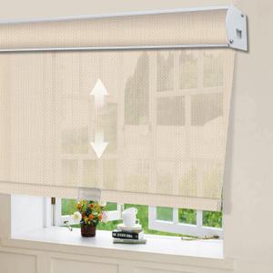 Solar Window Roller Shades, Faux Linen Beige Waterproof Light Filtering Cordless Roller Blinds, UV Protection Flame Retardant Sun Shades for Windows, Doors, Living Room, Kitchen