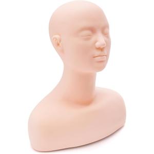 Dicunoy Esthetics Mannequin Head with Shoulder, Soft PVC Human Hair Mannequin Head for Makeup, Facial Techniques, Massage, Lash Extensions Practice, Wig Display, Salons Cosmetology School