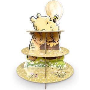 Classic Winnie Cupcakes Holder, Cute Bear 3 Tier Cardboard Cupcake Stands for Party Supplies, Winnie Cupcake Party Supplies for Baby Shower Decorations