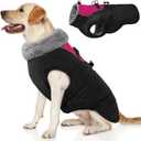 ROZKITCH Dog Jacket for Cold Weather, Dog Coat for Autumn Winter with Turtleneck, Pet Clothes with Adjustable Buckles, Soft Warm Pet Clothing with Reflective Strip for Medium Large Dogs Black XL (XL(Chest Girth:29.9"))