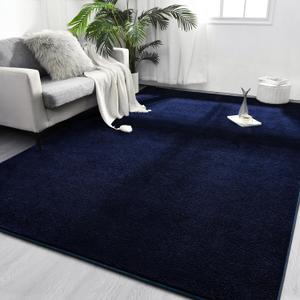 FlyDOIT Area Rugs for Bedroom Living Room, 5x8 Navy Blue Super Soft Comfy Thickened Memory-Foam Indoor Carpets, Modern Aesthetic Minimalist Carpet for Boys Girls Adults Apartment Nursery Home Dcor