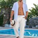 Runcati Mens Casual Pants Drawstring Elastic Waist Lightweight Cropped Linen Pants Summer Yoga Beach Trousers (Medium, White)