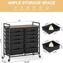 TOOLF 12 Drawers Rolling Storage Cart with Wooden Top for Classroom, Black