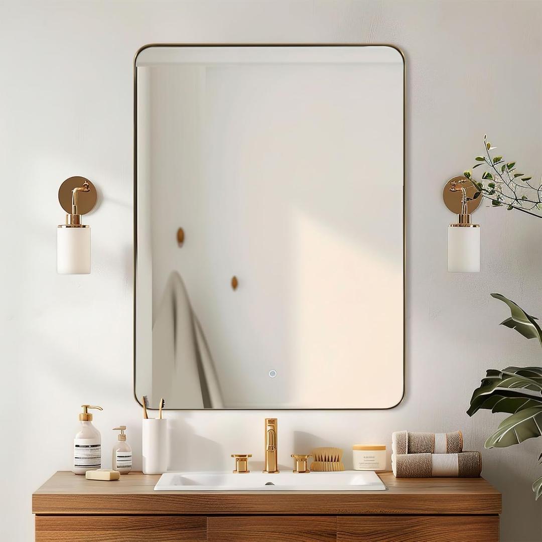 ANDY STAR Gold Bathroom Mirrors for Over Sink, 24x32 Inch Brushed Gold Wall Mirror, Rectangular Metal Framed Vanity Mirror -Modern Clean Design with Superior Stainless Steel Frame
