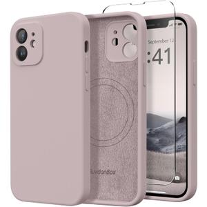 Magnetic for iPhone 12 Case, Compatible with MagSafe, [Full Camera Protection][Screen Protector] Silicone Shockproof Protective Phone Case for iPhone 12 6.1", Hazel