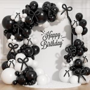 Black Bow Balloon Garland Arch Kit - 206Pcs Black and White Party Decorations Bow Black and White Balloon Arch Kit Different Size for Wedding Bridal Engagement Bachelorette Decorations 89