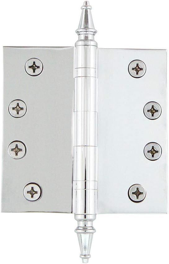 Nostalgic Warehouse 746099 4" Steeple Tip Heavy Duty Square Corners Door Hinge, Bright Chrome