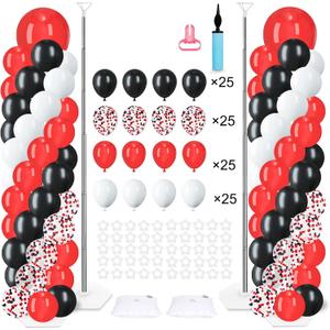 2 Sets Balloon Column Stand Kit with 100 Balloons Adjustable Balloon Tower Stand with Bases for Floor Blue Gold Balloon Arch Column for Birthday Wedding Anniversary Graduation Party (Black Red)