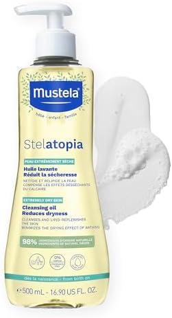 Mustela Stelatopia Eczema-Prone Skin Cleansing Oil - Baby Body Wash with Natural Avocado & Sunflower Oil - Family Skin Care Essentials - EWG Verified - Fragrance-Free & Tear Free - 16.9 fl. oz.