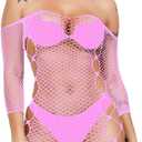 Women Fishnet Lingerie Babydoll Halter Stretch Chemise Bodysuit One Size Mini Dress
