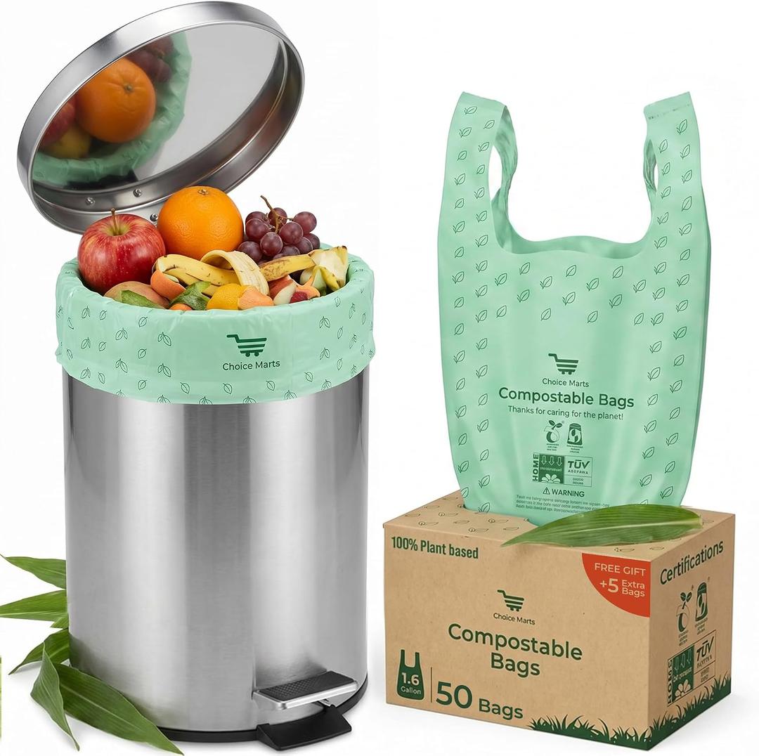 2 x 50 Home Compostable Trash Bags 1.6 Gallon Easy Tie Handles