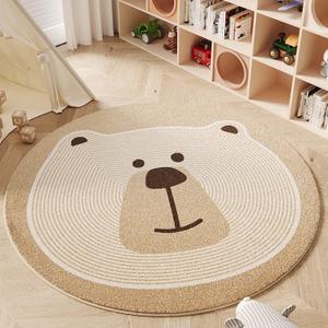 Poowe Round Kids Play Mat Baby Nursery Rug Round Educational Alphabet Soft Area Rug Non Slip for Children Toddlers Bedroom (Round 39.4", Brown Bear)