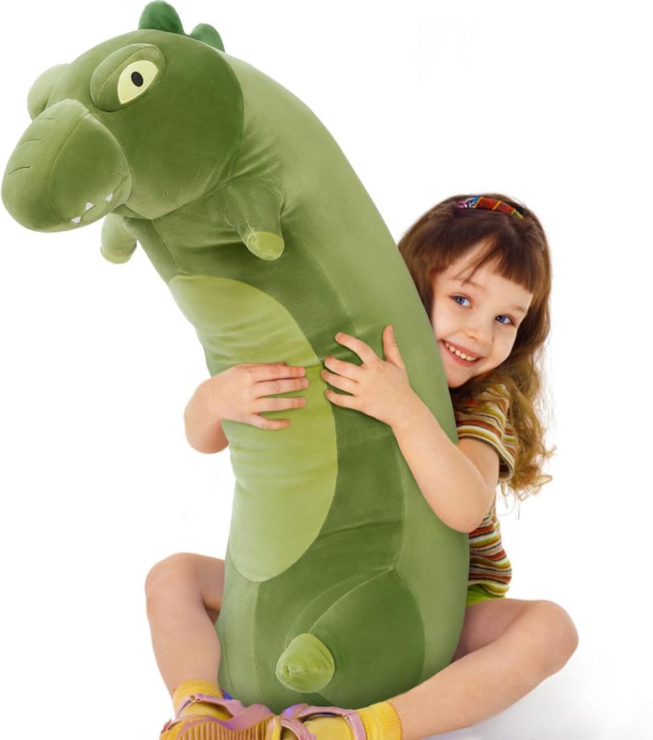 Tezituor Giant Alligator Stuffed Animal, 39.5 Inches Green Alligator Plush Long Body Pillow Stuffed Crocodile Soft Toy Cuddly Throw Pillow Birthday for Kids