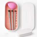 Makeup Brush Cleaner Mat and Storage Box,Makeup Brush Cleaner Tool With Brush Drying Rack for Brushes,Sponges,Portable Cosmetics Brush Storage for Travel and Home Use (White)