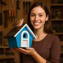 Cottage Bird House For Outside - Water Proof Cabin Birdhouse for Outdoor - Wren House for Outdoor - Weather Proof Squirrel Proof Metal Roof Protected - Easy Cleaning Wall Mountable (Blue White) (La Maison B)