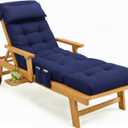 Outdoor Chaise Lounge Chair Cushions Waterproof 74.4 x 22 x 4.7 Inches Patio Lounge Chair Cushions for Outdoor Furniture with Headrest and Pocket, Replacement Pool Lounger Cushions, Blue