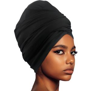 Babalet Large Swim Turban for Women Waterproof Silicone Lined Swim Cap for Long Hair