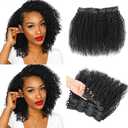 Urbeauty Kinky Curly Clip In Hair Extensions - 18 Inch, Human Hair, Clip Ins for Black Women, Short Curly African American Remy