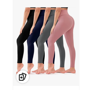 4 Pack Leggings for Women - High Waisted Full Length Buttery Soft Yoga Pants for Workout Athletic Daily L/XL