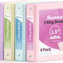 SUNEE 1.5 Inch Binders 3 Ring 4 Pack, Clear View 1 1/2 Inch Binders Three Ring PVC-Free (Fit 8.5x11 Inches) for School or Office Supplies, Assorted Pastel