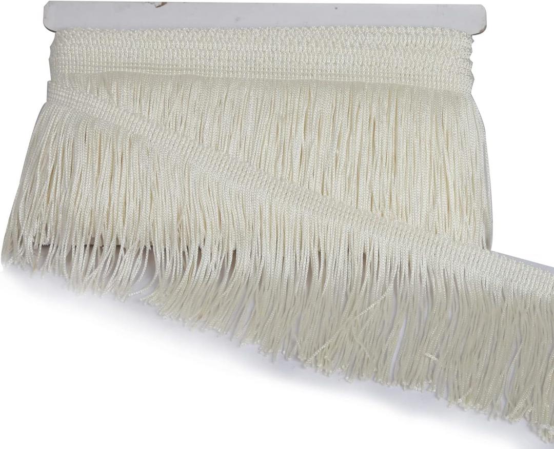 Chainette Fringe Trim 5 Yard x 4 Inches Fabric Trims Tassel Sewing for DIY Decoration Clothes Accessories Latin Wedding Dress (Cream)