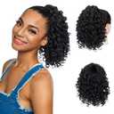 PEACOCO Curly Ponytail Extension Drawstring Ponytails for Black Women - 10 Inch Pony Tail Clip on Ponytail Synthetic Short Afro Hairpiece for Daily Use1B