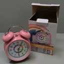 Peakeep Loud Analog Alarm Clock for Kids Learning Telling Time Teaching, 4" Twin Bell Alarm Clock Battery Operated for Heavy Sleepers Adults Teenagers Kids (Pink-rainbow)