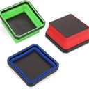 PR1ME Upgrade Collapsible Magnetic Parts Tray Set, 3 Pack, Foldable Magnetic Tool, 4.25 inch Square Silicone Bowls with Magnetic Base Stores and Organizes Small Parts and Tools