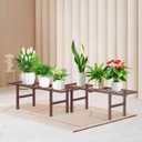 2 Pack Metal Plant Stand Outdoor Indoor, 1 Tier Folding Tiered Flower Plant Shelf, Heavy Duty Ladder Multiple Pot Display Plant Rack for Patio Garden Balcony Windowsills, Brown