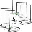 Floroom 6 Pack 4x6 Inch Clear Acrylic Sign Holders, Double-Sided Black Display Stand Picture Frames for Table Numbers, Menus, Flyers, Weddings, and Offices