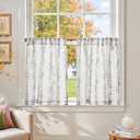 jinchan Boho Kitchen Curtains for Windows Light Filtering Poly Linen Cafe Curtains 24 Inch Rod Pocket - Mudcloth Print 2 Panels Farmhouse Window Treatments for Bathroom Laundry RV Grey on Linen