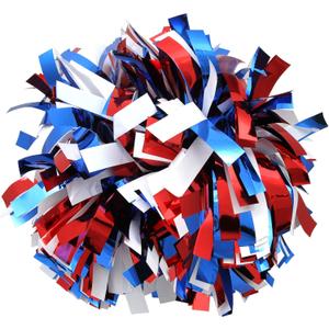 Metallic Cheerleader Cheerleading Pom Poms 6 inch 1 Pair 2 Pieces (Royal Blue/Red/White)