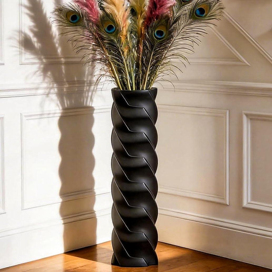Tall Black Spiral Floor Vase 23.6 Glossy Twisted Resin Decorative Floor Vase for Pampas Grass, Branches & Dried Flowers, Modern Farmhouse Indoor Home Decor