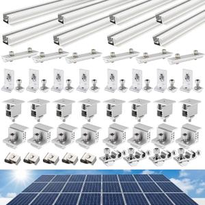 Mindoub Solar Panel Mounting Rail Kit for 5 x 320W Panels, Includes 8 x 47.2 Aluminum Rails, Adjustable Clamps, L-Brackets & Grounding Lugs, Universal Racking for Metal, Tile, Shingle Roof