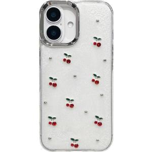 Designed for iPhone Case, 3D Pearl Cherry Soft Phone Case (White,for iPhone 15 Pro Max)