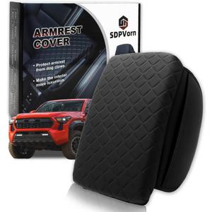 Armrest Cover for Toyota Tacoma Center Console Pad with Organizer Storage Pockets, Black Faux Leather Arm Rest Lid Protector Cushion Interior Accessories (2024-2026)