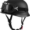 Helmet Half Shell German Motorcycle Helmet with Cycling Glasses - DOT Approved (Large, Matte Black)