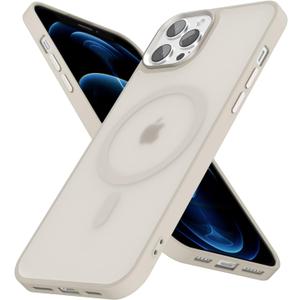 oakxco Magnetic Case for iPhone 12 Pro Max Phone Case Compatible with Magsafe, Slim Thin Clear Hard Shell Plastic & Silicone Rubber, Transparent Cute Mag Safe Cover for Women Girls, Beige Titanium