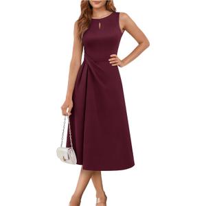 Aupuls Midi Wedding Guest Dresses for Women Formal Sleeveless Cocktail Dress (X-Large, Burgundy)