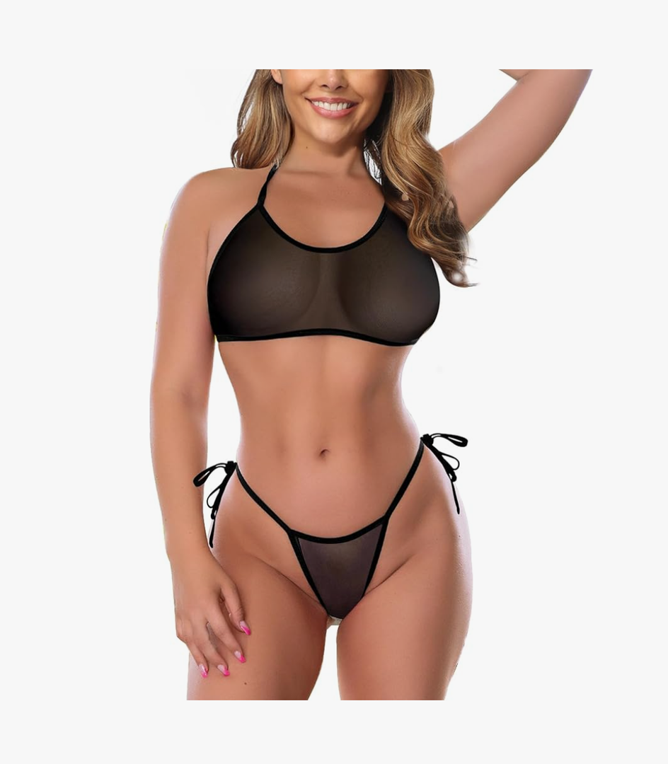 Bikinis Slutty Thong Bathing Suit for Women Sexy Exotic See Thru Swimsuit, One Size