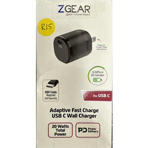Z Gear USB-C Adaptive Fast Charge Wall Charger 20 Watts