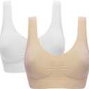 Women's Comfort Workout Sports Bra Low-Impact Activity Sleep Bras (X-Large, 2 Pack White Beige)