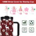 Christmas Halloween Straw Covers Cap Compatible with Stanley Cup 30 40 oz, 4PCS Silicone Reusable Drinking Straw Topper Including 4 styles, Funny Party Straw Cover for Stanley. (Pink Christmas Set)