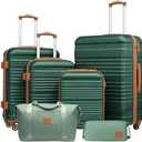 Coolife Luggage Set 3 Piece Luggage Set Carry On Suitcase Hardside Luggage with TSA Lock Spinner Wheels(Dark Green, 6 piece set)