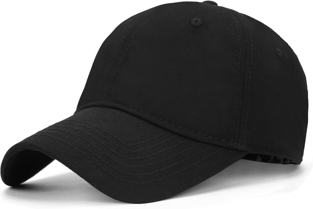 Oversize XXL Baseball Cap for Men Women, Extra Large Baseball Hat for Big Heads 23.6"-25.6", Adjustable Soft Crown Dad Cap (A - Cotton Black)