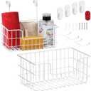 JUNCHU CHERRY Wire Storage Basket 2 Packs, Wall Mounted Kitchen Bathroom, Hanging Cabinet Door Storage Basket, no Drilling, Supporting 2 Types of Hooks, Strong Bearing, Suitable for Home, White