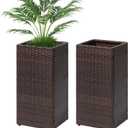 LEWIS&WAYNE Set of 2 Tall Planters for Outdoor Plants Handmade 24'' Wicker Tall Square Planter Box with Removable Liners Modern Planter for Indoor Outdoor Garden Patio Front Porch - Brown