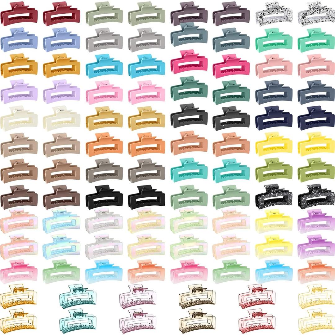 XunYee 100 Pcs Hair Claw Clips Bulk Large Square Jaw Headwear Clips Set for Women Nonslip Rectangle Hair Accessories Clip for Girl Women Gifts Beauty(3.4'',Sweet Colors)