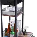 C Shaped Side Table with Wheels, Small Sofa End Table with Drawer Storage Basket for Small Spaces,Rolling Couch Bedside Tables for Living Room, Bedroom, Rustic Brown and Black